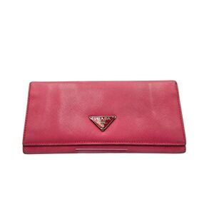 Prada‎ Milano Continental Wallet Pink Saffiano Leather Snap Closure Bi-Fold